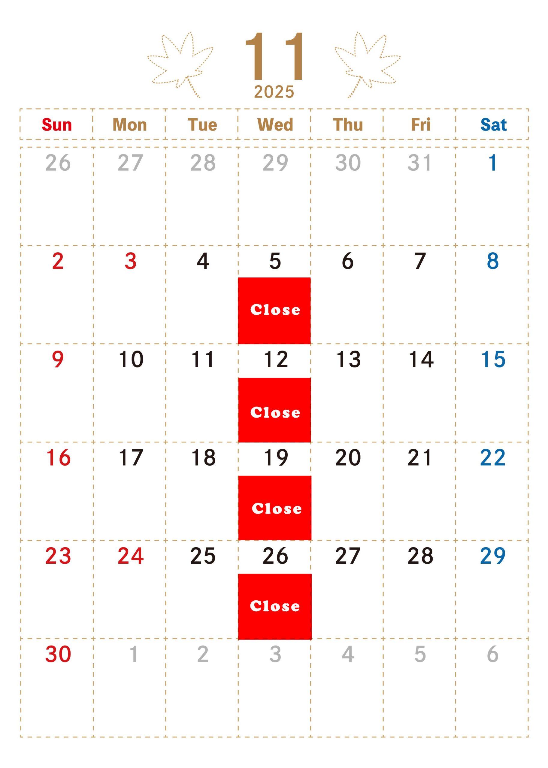 11月のお休みです